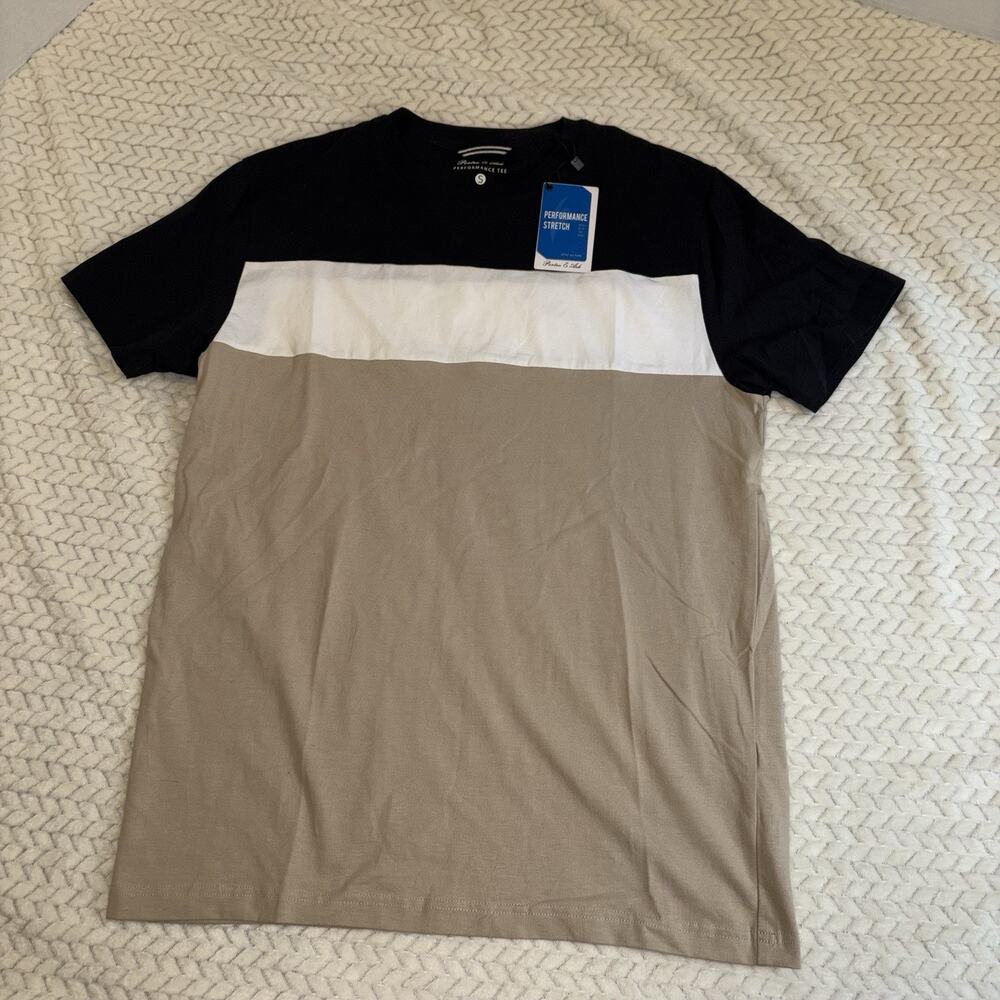 Porter & Ash Mens Small Performance Tee Brown Black White Crew Neck T-Shirt NWT